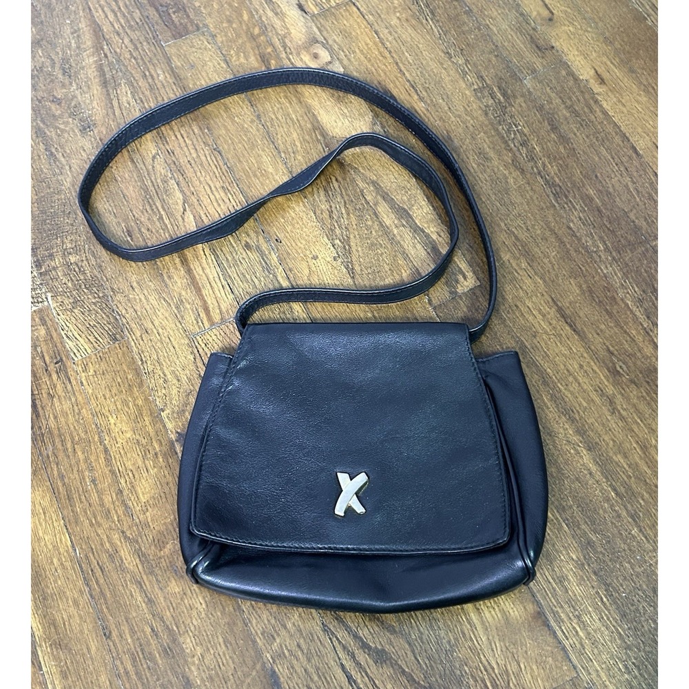 vintage Paloma Picasso black leather crossbody bag X Logo Small Compact Purse